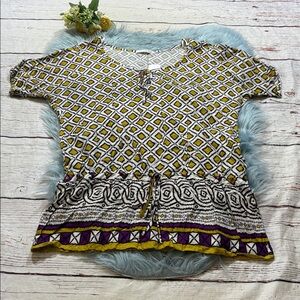 NWT Vintage Charlotte Russe Patterned Short Sleeve Tunic Top sz L